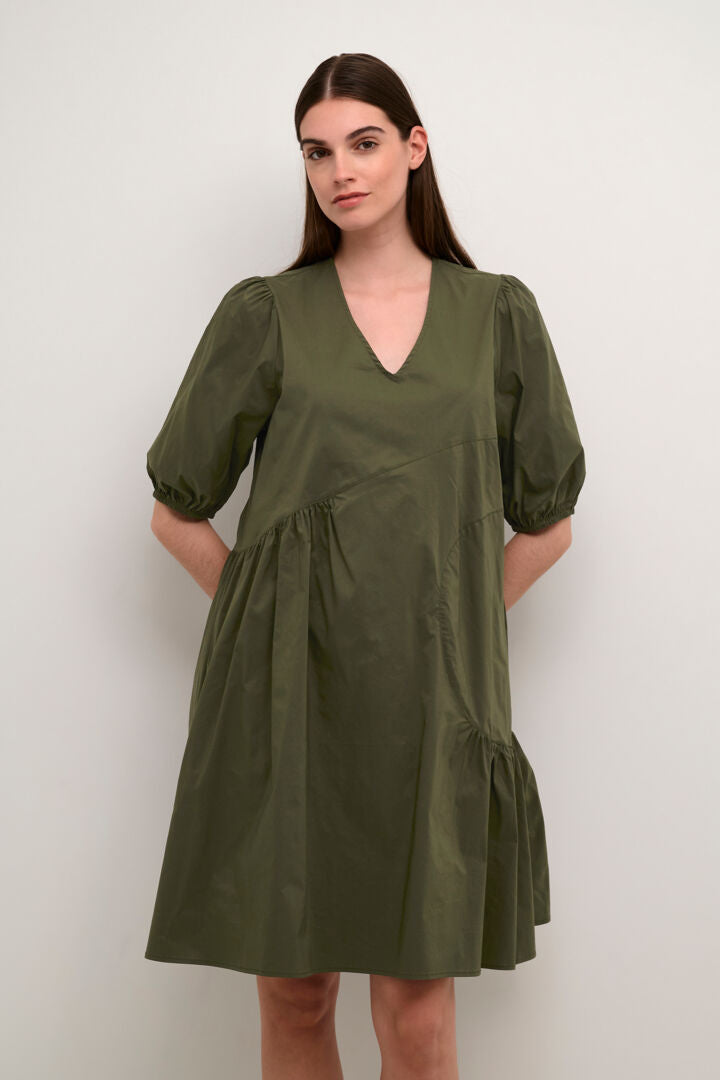 CUFREE ANTONIETT V-NECK DRESS burnt olive - Culture 50110887